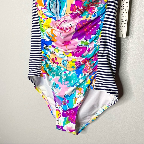 Anne Cole One Peice Floral Shirred Halter Swimsuit - Picture 4 of 12